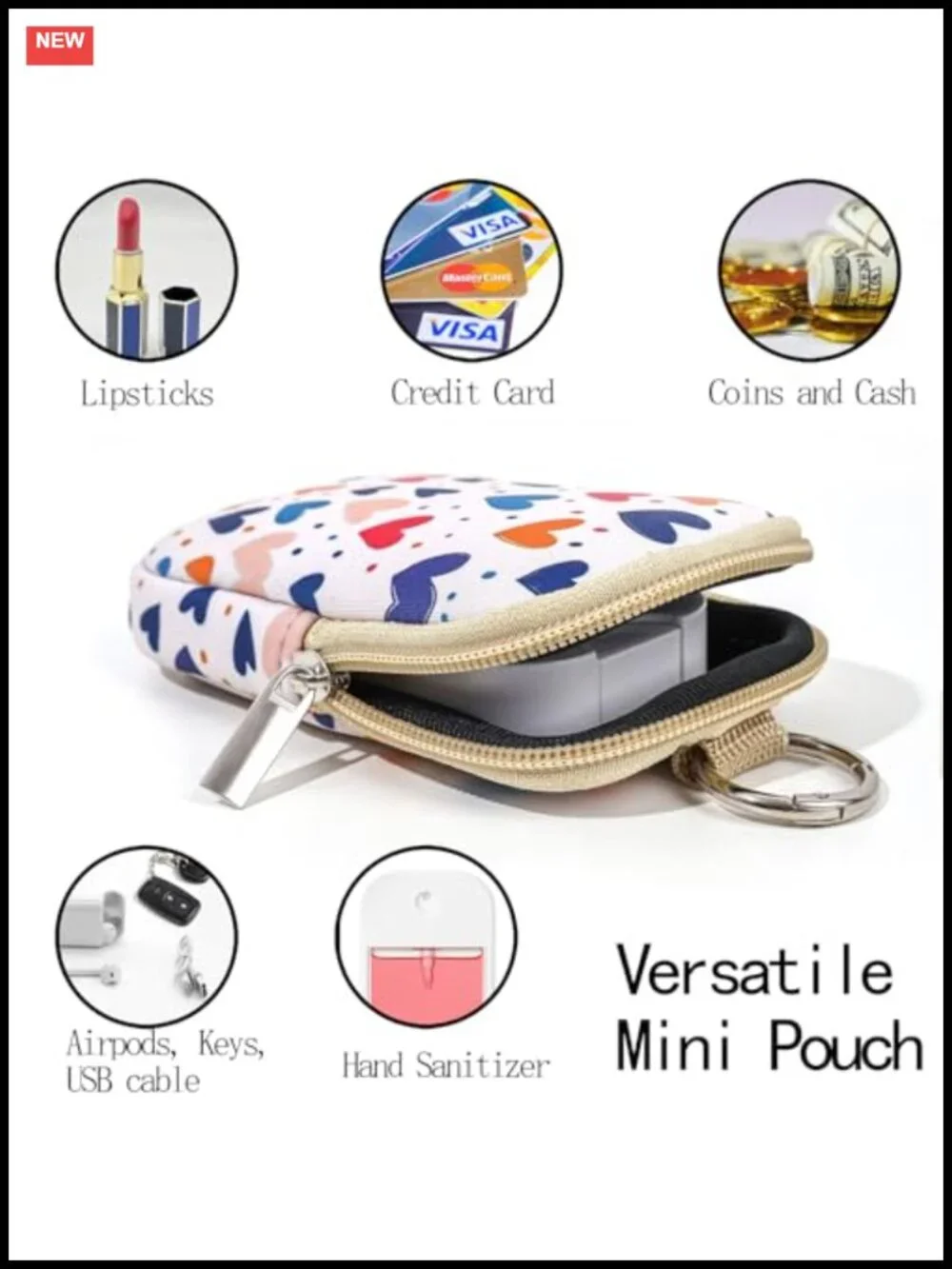 2 Pack Mini Zippered Neoprene Pouch with Keyring